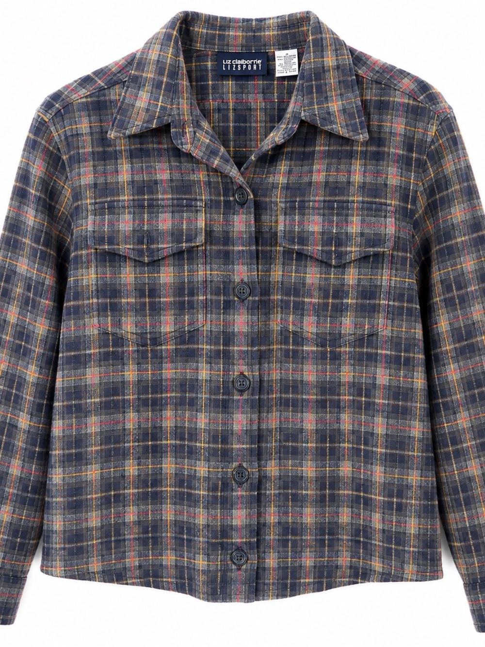VTG Liz Claiborne Lizsport Plaid Flannel Button Up Shirt S